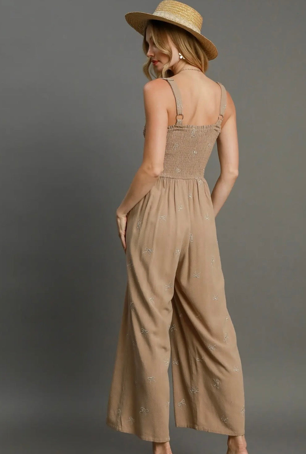 Umgee Bow Embroidered Jumpsuit