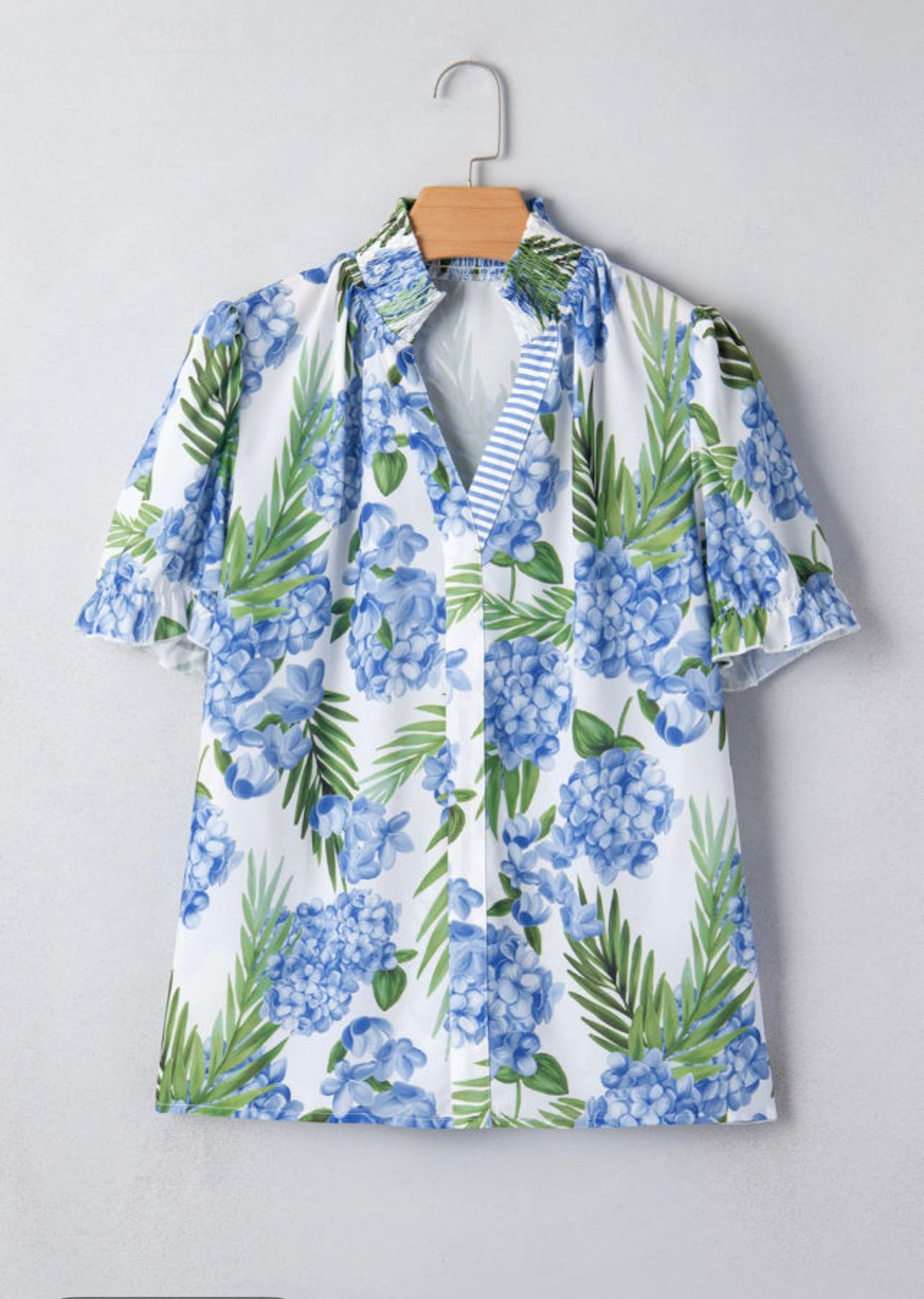 Blue Palm Floral Top