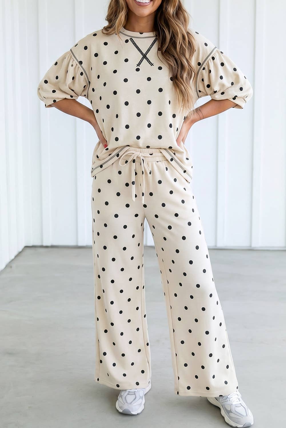LAS Polka Dot Casual Half Sleeve Shift Lounge Set (S-XL)