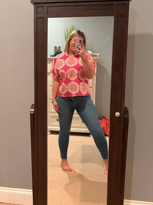 Entro Ruffle Pink and White Top