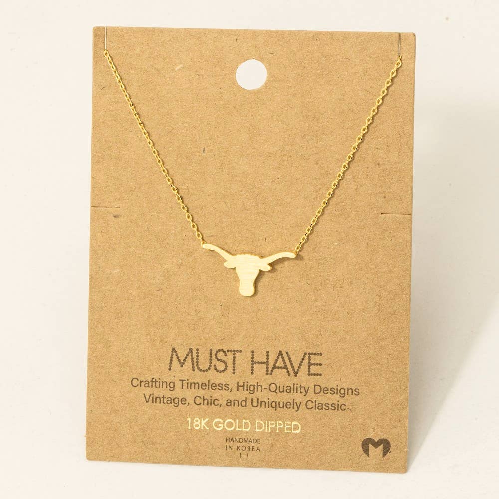 Gold Dipped Bull Head Pendant Necklace