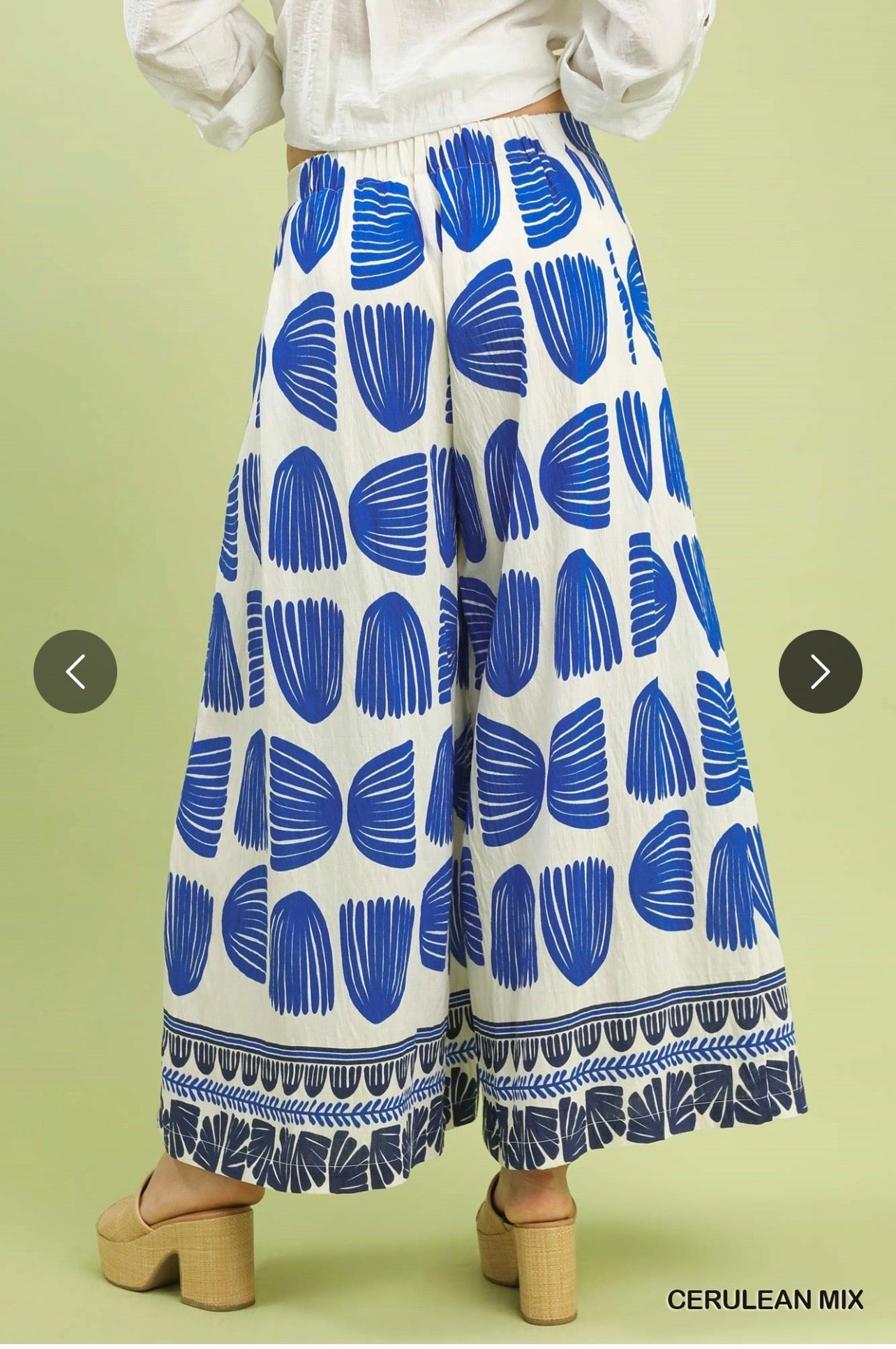 Blue and Off White Flowy Umgee Pants
