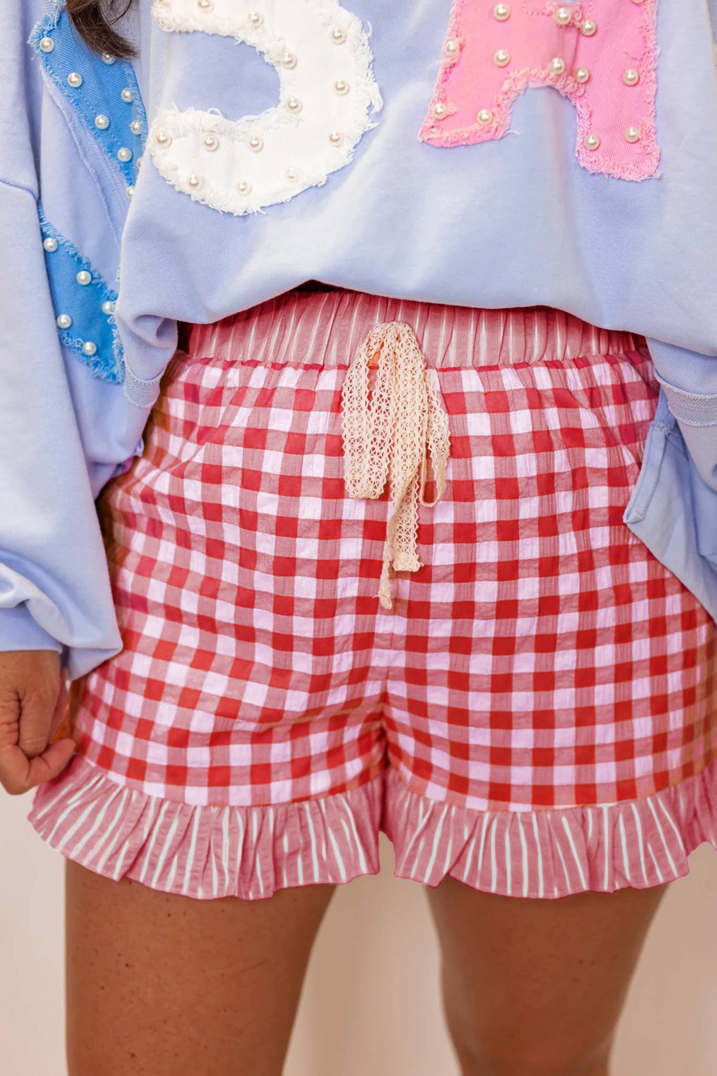 LDC Plaid Gingham Print Ruffled Shorts|S-XL