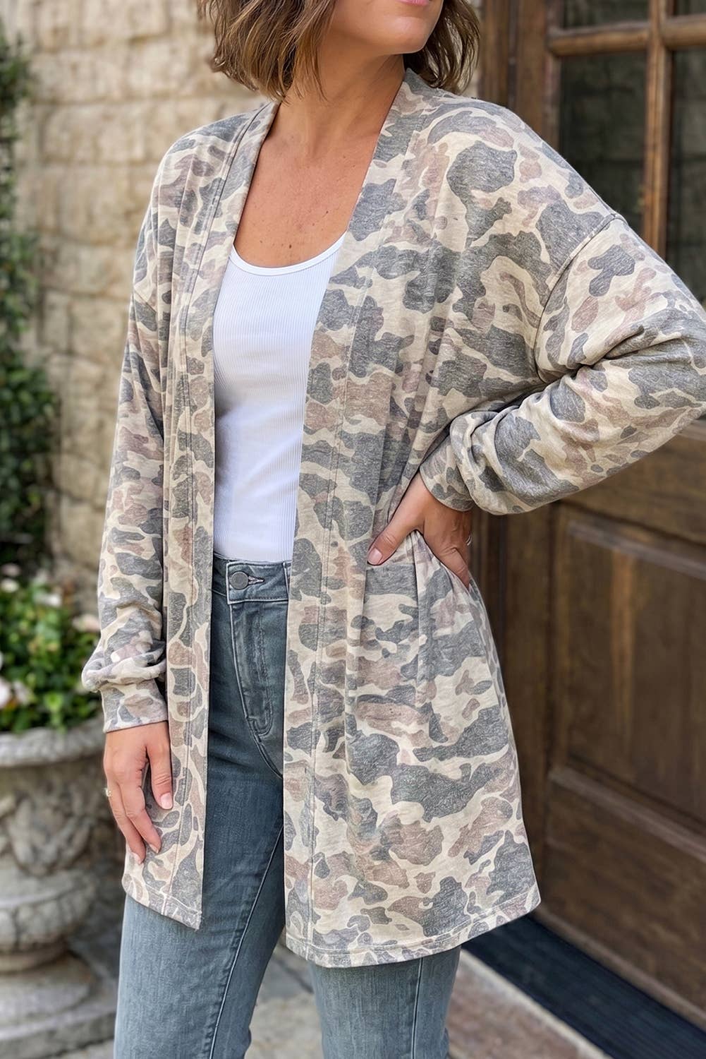 66 Fall 2026 Camo Long Sleeve Open Front Cardigan (S-XL)
