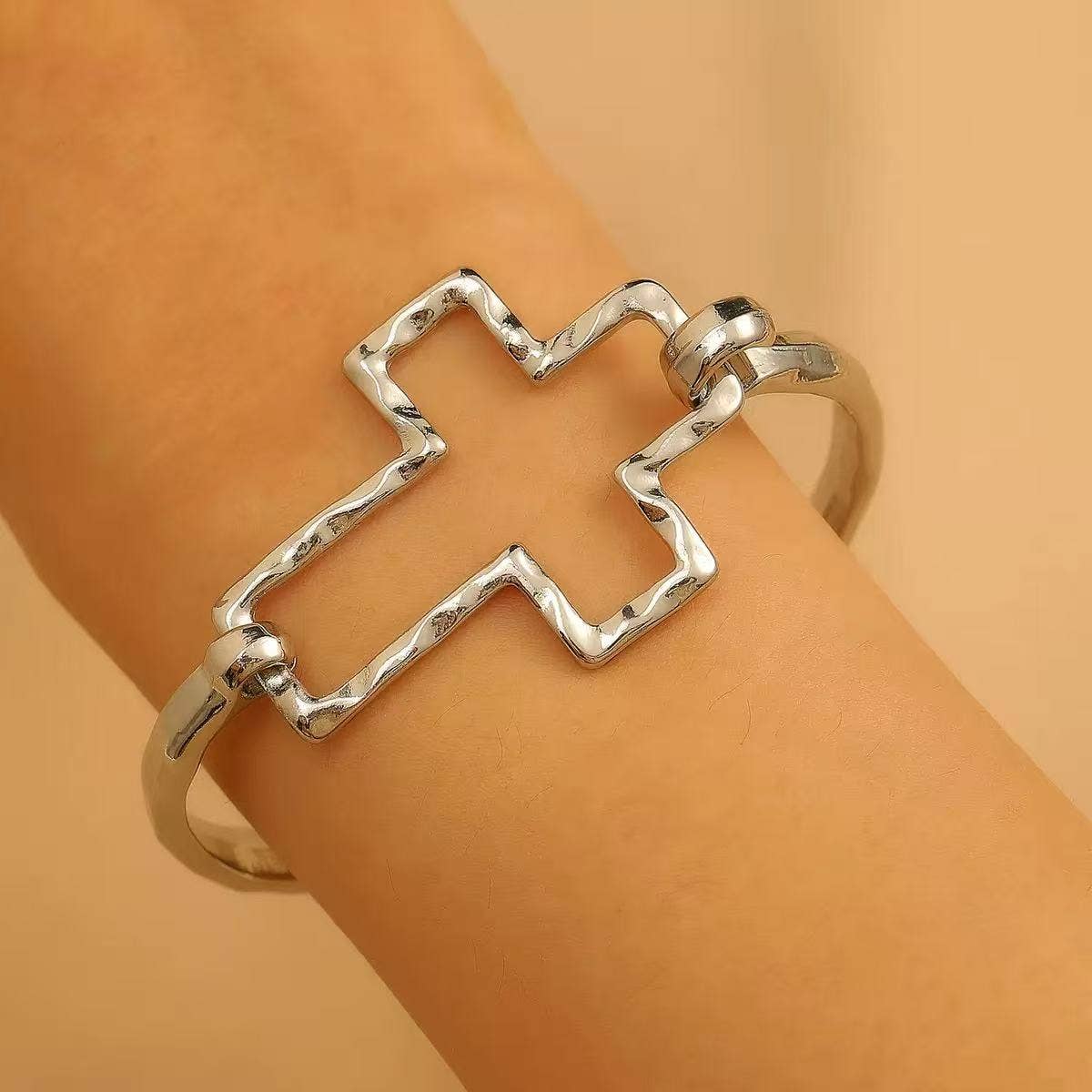 Cute Silver Cross Cuff Bracelet for Women- Elegant Cross