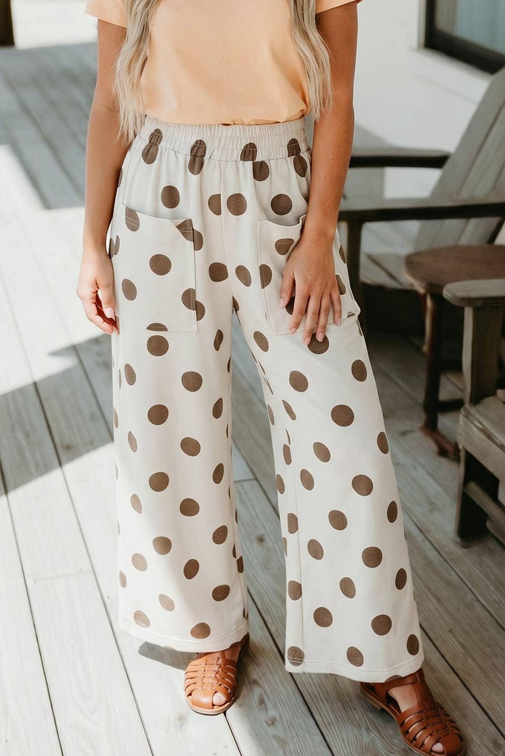 66 Polka Dot Smocked Waist Wide Leg Pants (S-2XL)