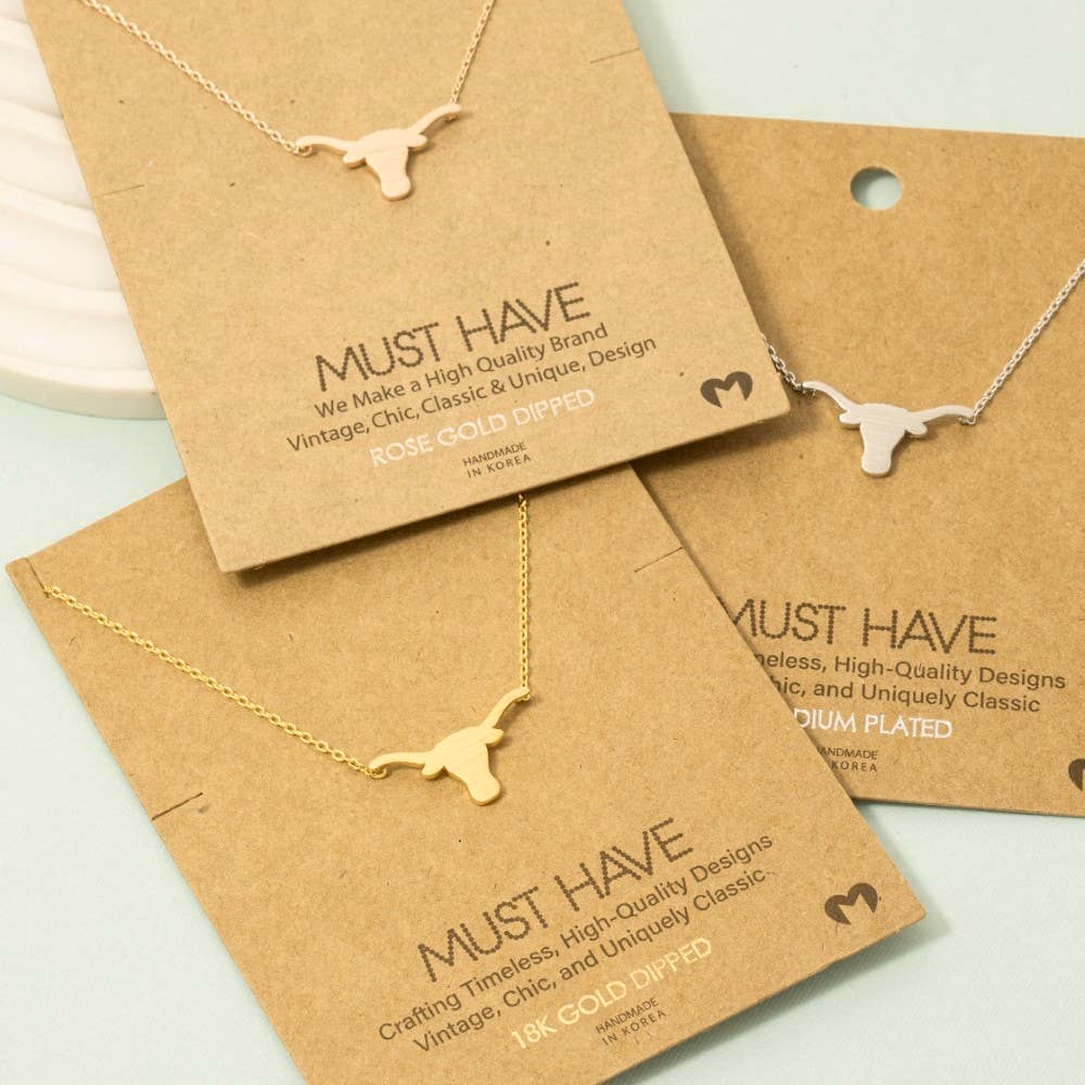 Gold Dipped Bull Head Pendant Necklace
