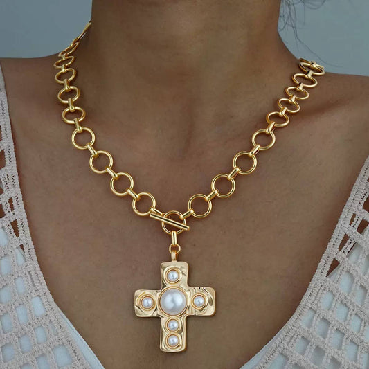 Pearl Cross Chain Necklace 