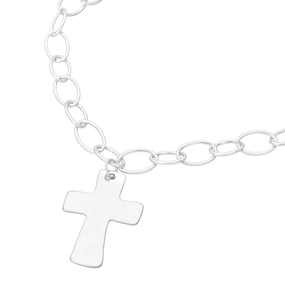 18K Gold Dipped Chunky Cross Pendant Oval Link Chain Statement Necklace