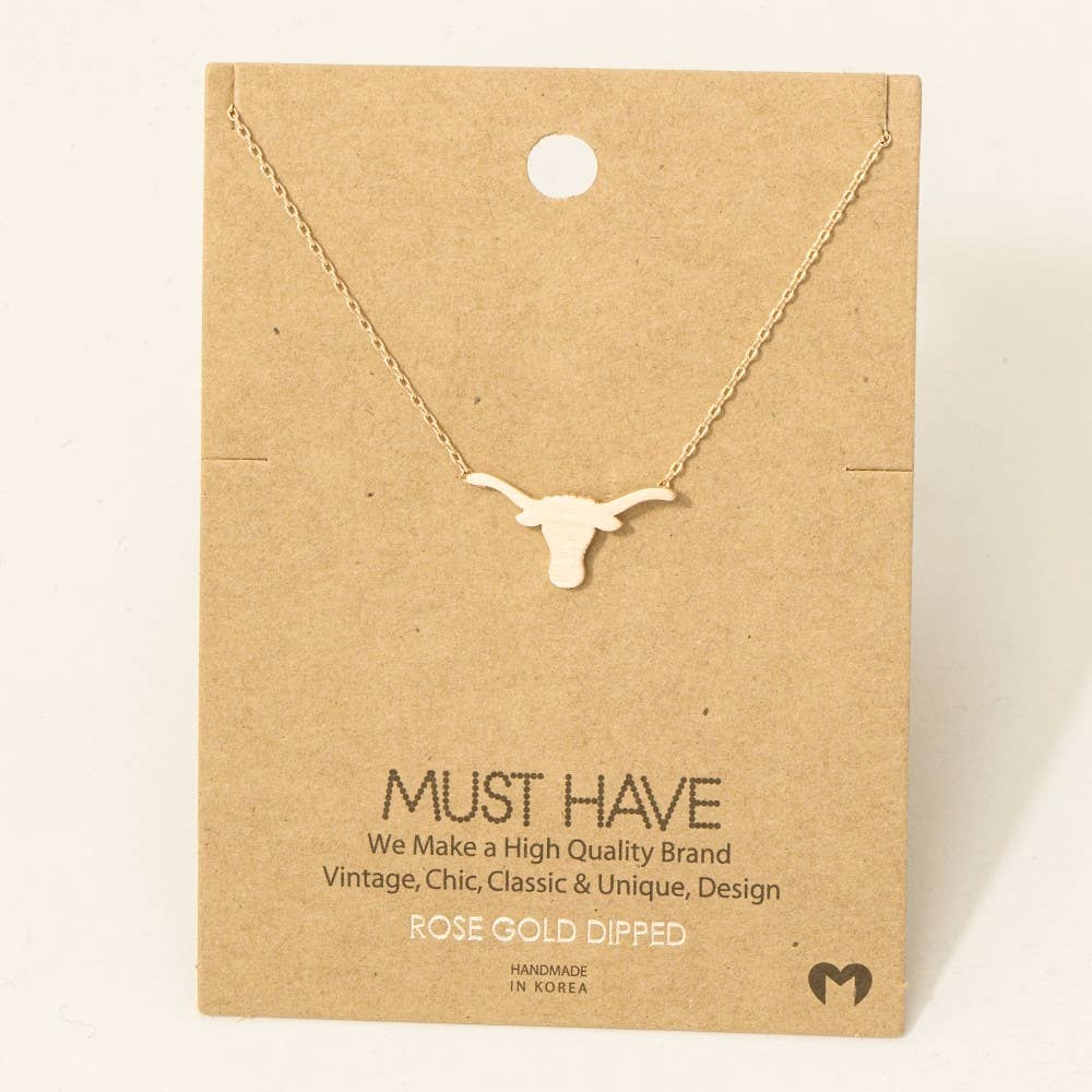 Gold Dipped Bull Head Pendant Necklace