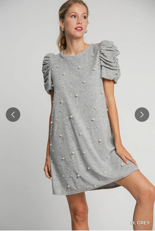 Grey Dress with Pearls - Umgee