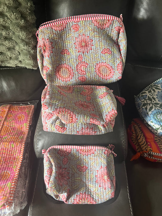 Quilted Toiletry Bags Set of 3