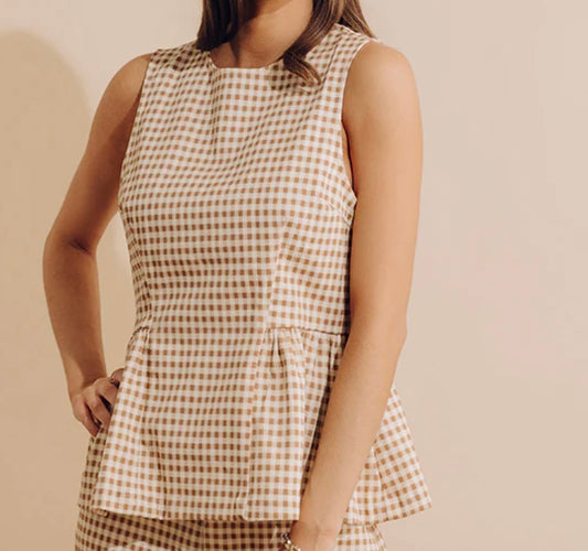 Entro Sleeveless Gingham Top - Tan