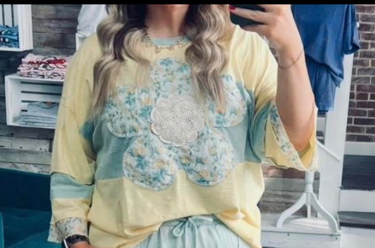 Plus Size Daisy Patch Yellow Top - Easel