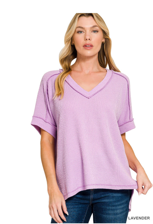 Ribbed V-Neck Zenana Tee