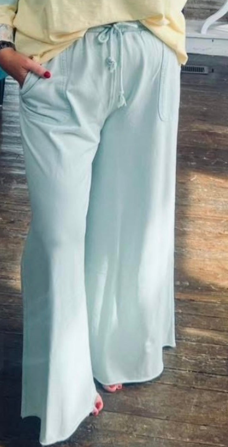 Plus Size Mint Cream Pull String Pants - Easel