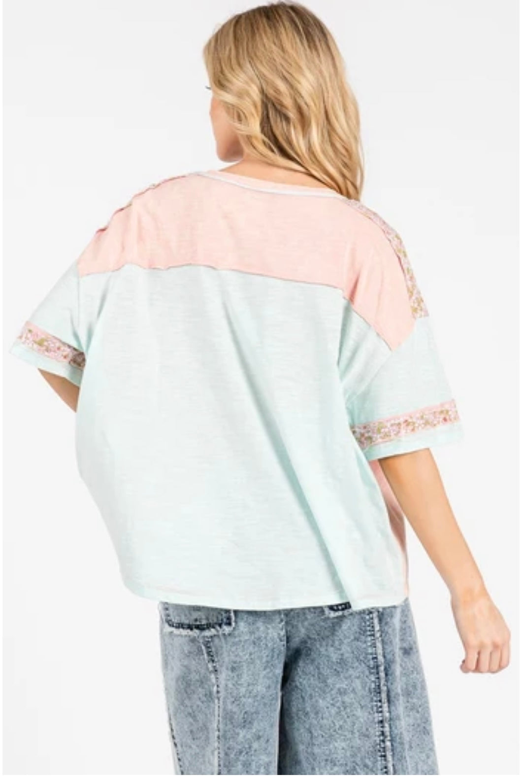 Sage+Fig Petal Play OVERSIZED Floral Patched Top in Pink