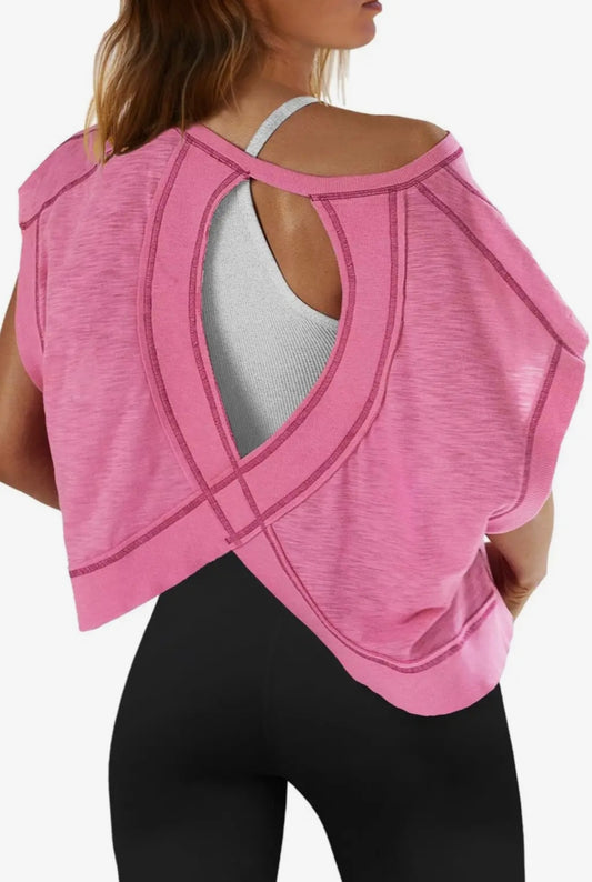 Cutout back short sleeve tee