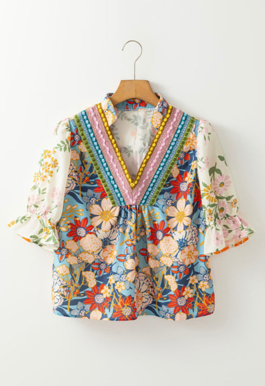 Crochet V-neck have sleeve top