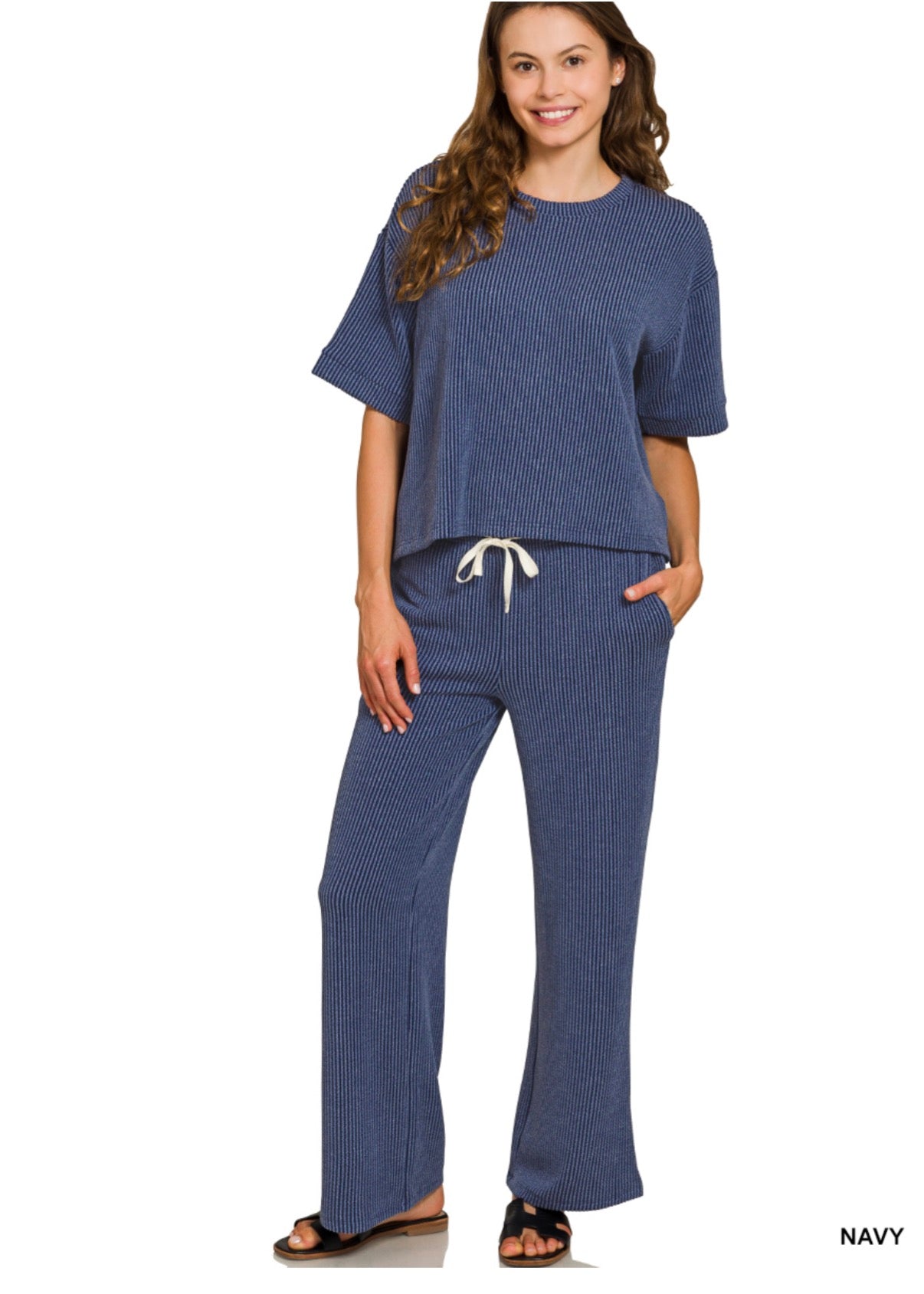 Zenana Ribbed Tee and Pants Set
