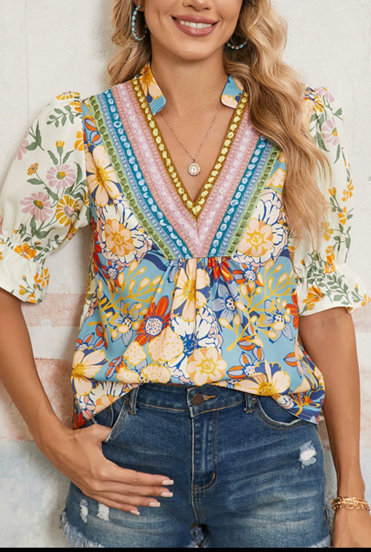 Crochet V-neck have sleeve top