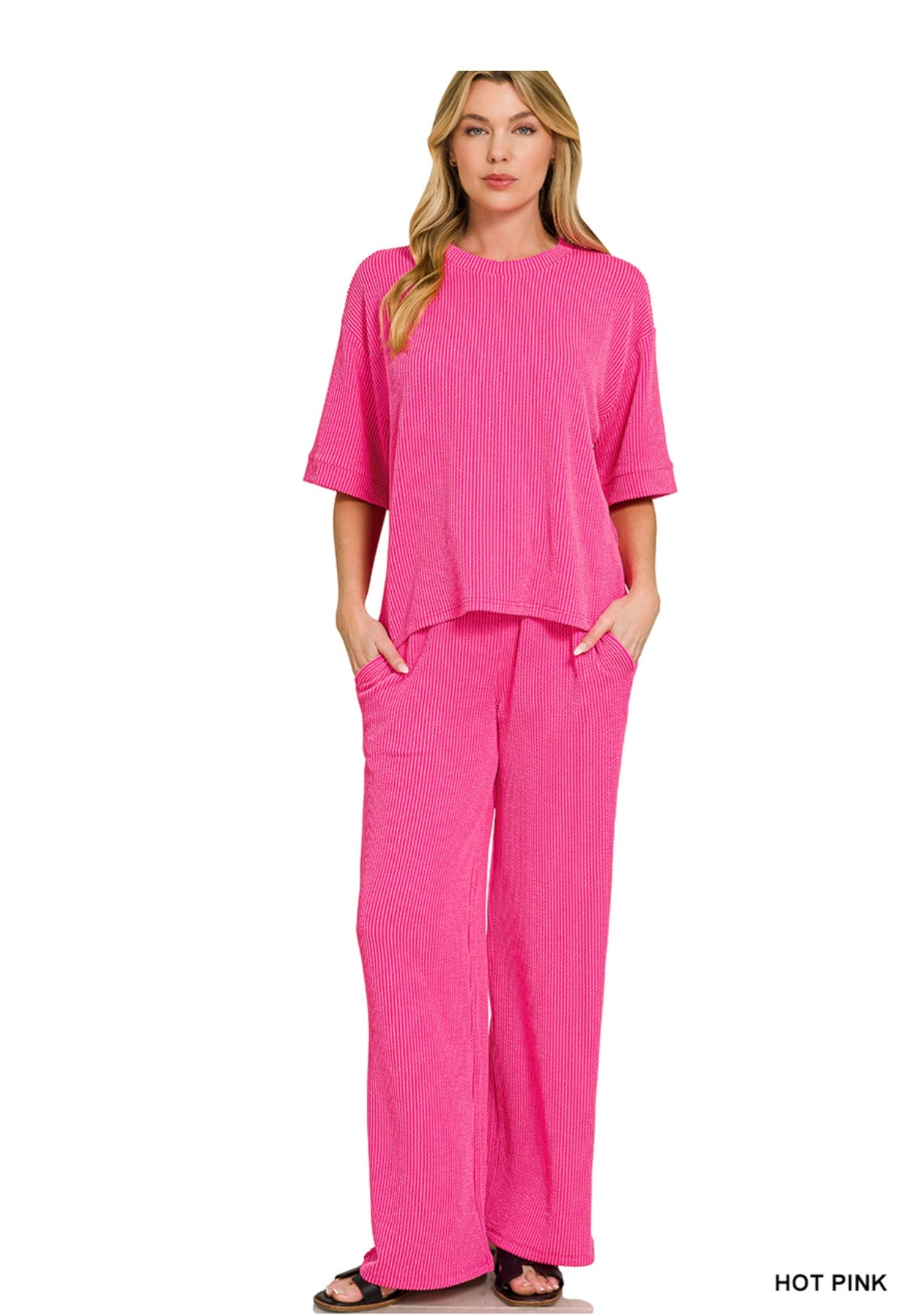 Zenana Ribbed Tee and Pants Set