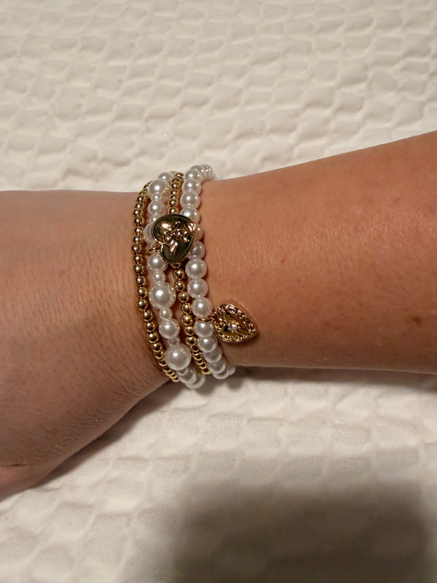 Gold and Pearl bracelet with heart charm