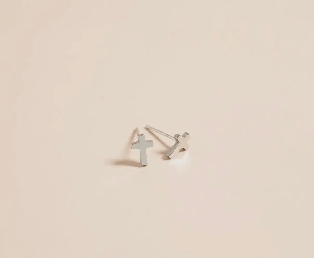 Stainless Steel Cross Stud Earrings