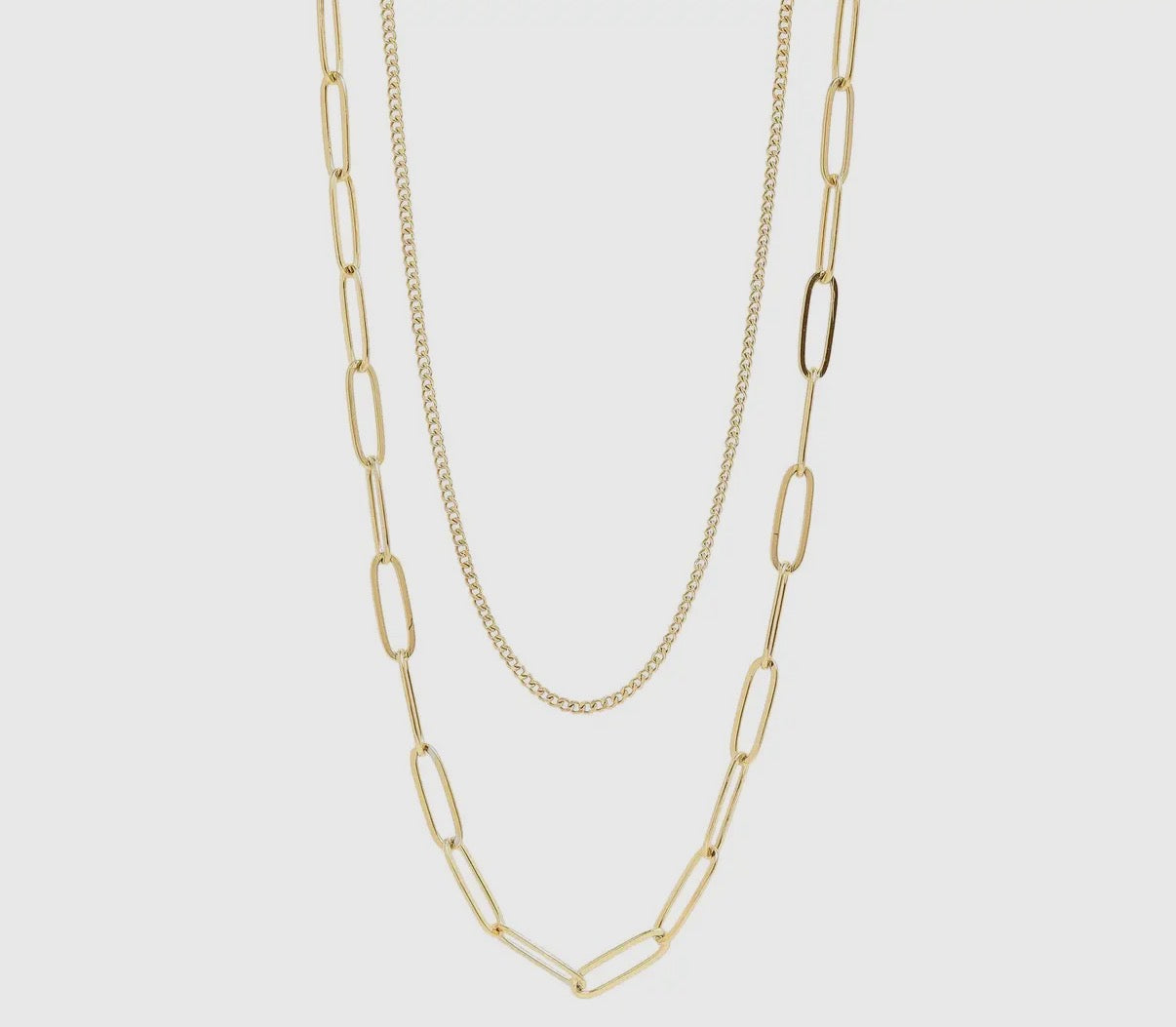 Stainless Steel Dainty Curb and Paperclip Layered Necklace