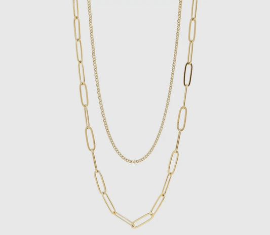 Stainless Steel Dainty Curb and Paperclip Layered Necklace