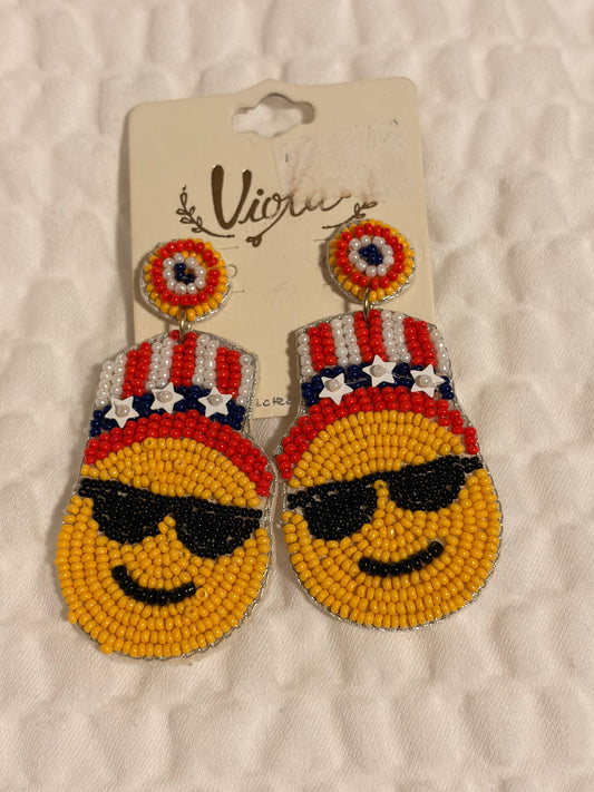 American Flag Smiley Earrings