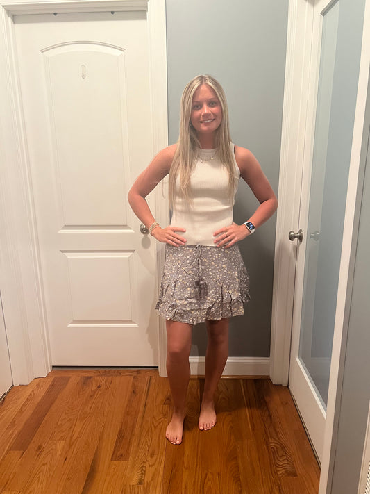 Elastic Waist Tiered Flare Floral Mini Skirt