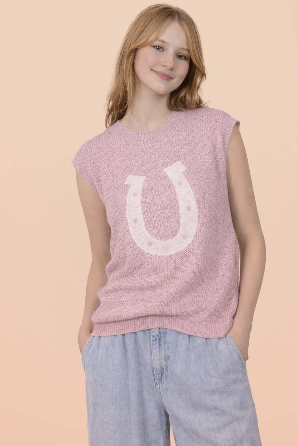 12W3612N-Horseshoe Graphic Summer Sweater Knit Vest