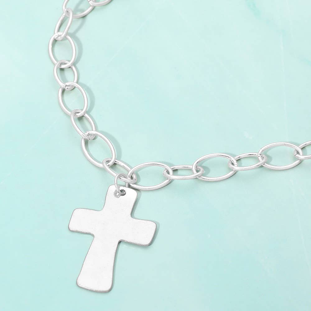 18K Gold Dipped Chunky Cross Pendant Oval Link Chain Statement Necklace