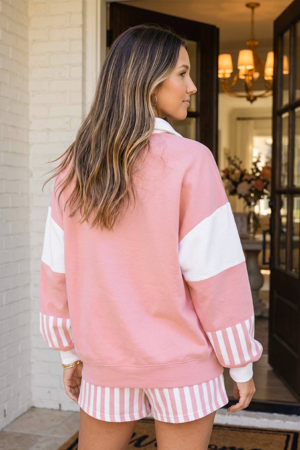 LAS Striped Colorblock Drawstring Shift Lounge Set (S-XL)