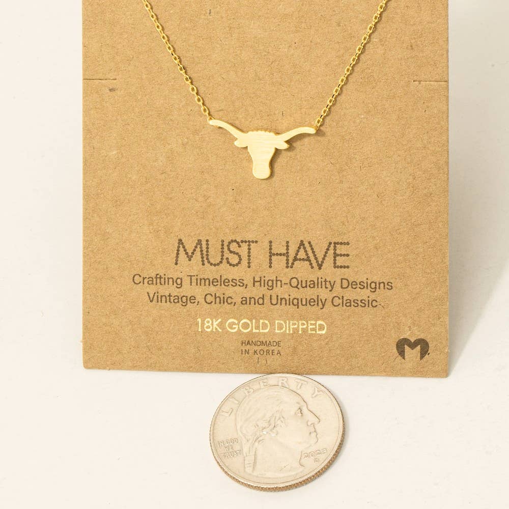 Gold Dipped Bull Head Pendant Necklace